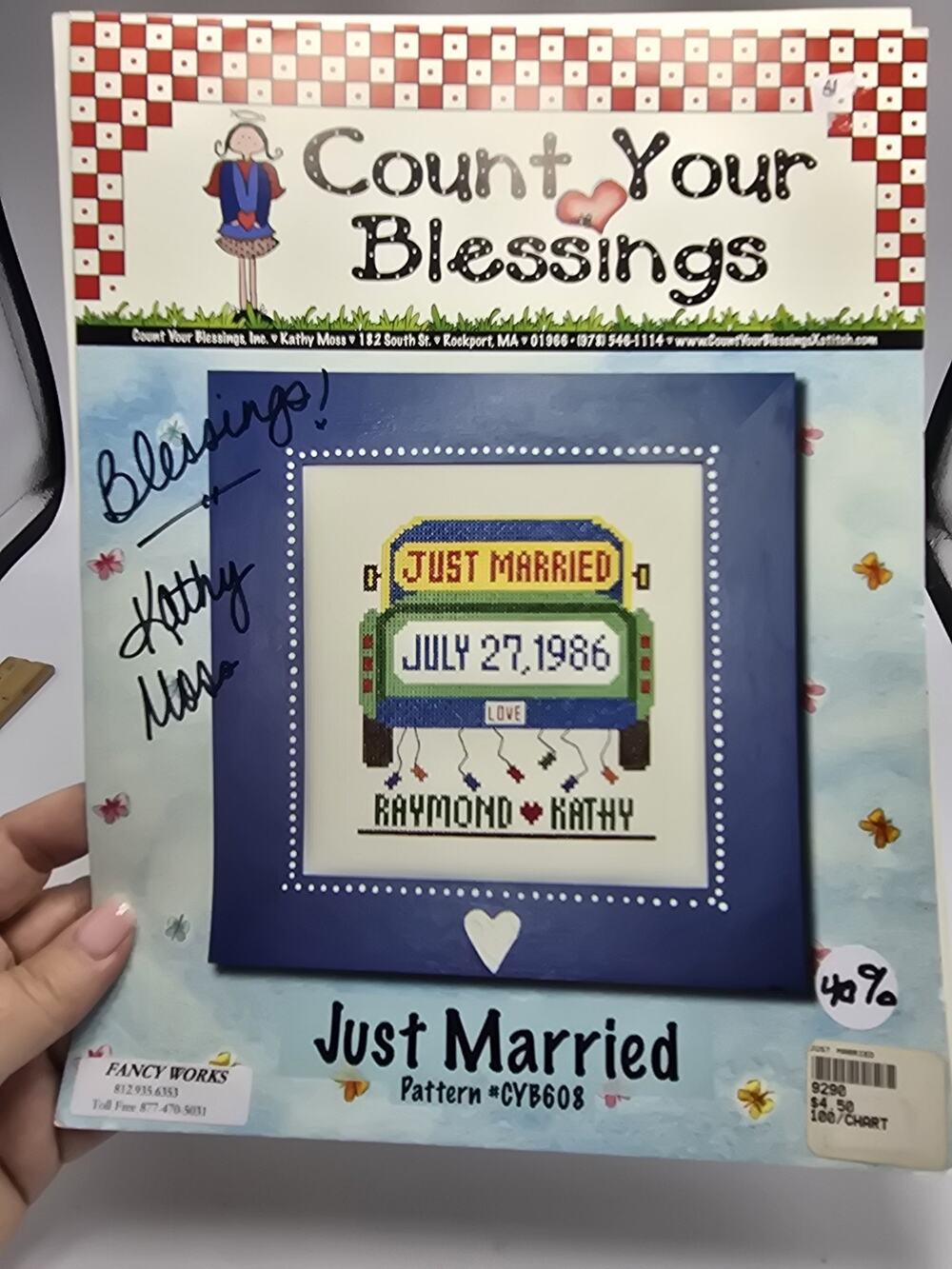 Count Your Blessings JUST MARRIED 67w x 72h Cross Stitch Chart